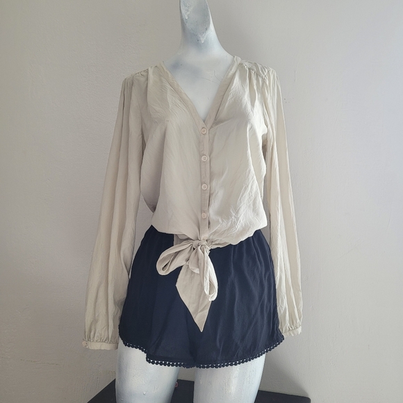 100% SILK Cream Button-Up Blouse - Picture 1 of 8